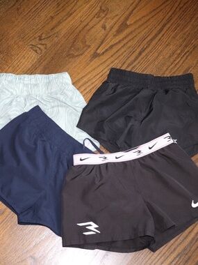 Bundle 4 Girls Running Shorts Various Brands Sz 10/12 Green, Black, Navy Blue